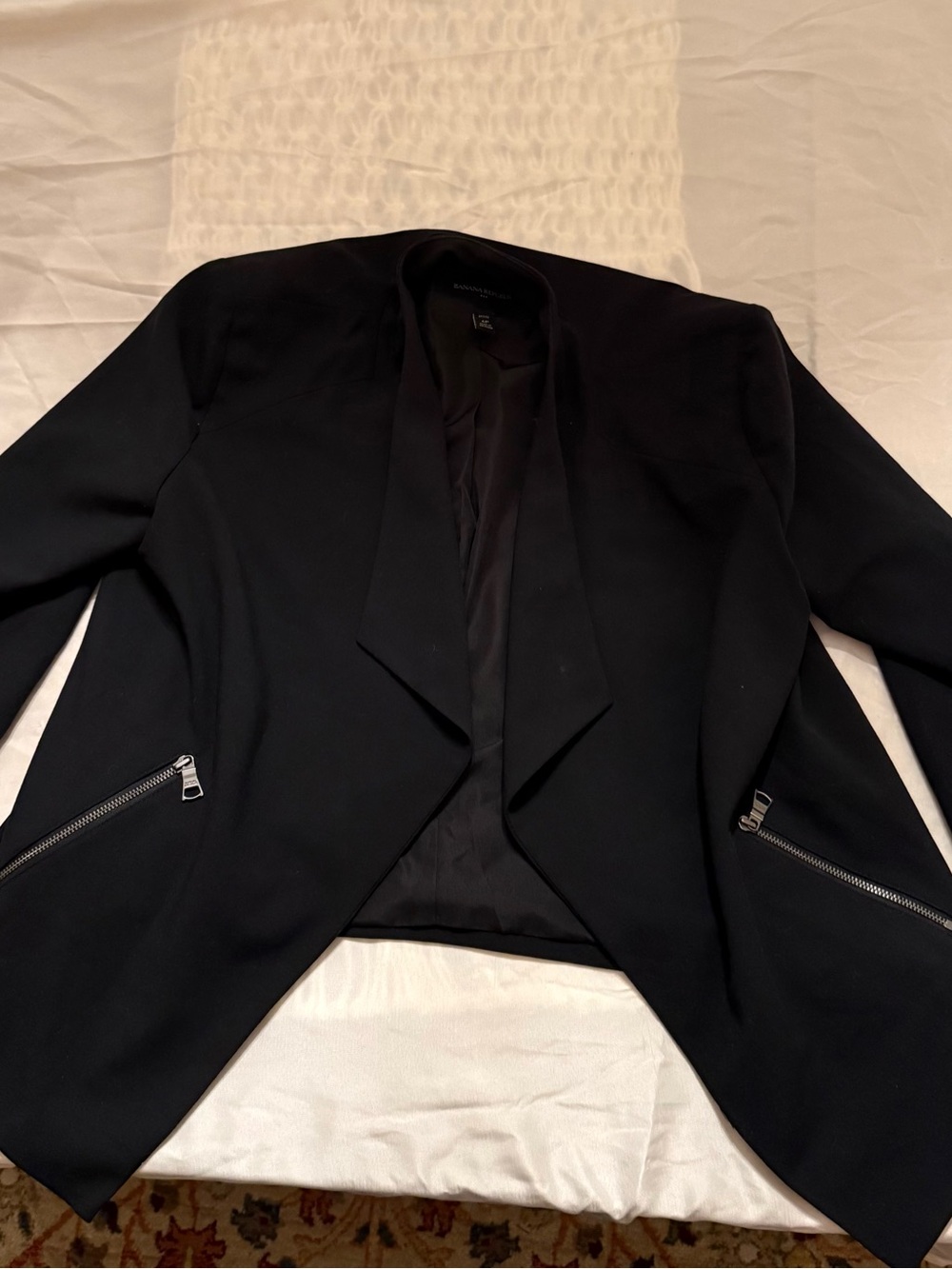 Banana Republic Black Open-Front Blazer with Zip Pockets